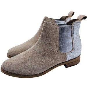 TOMS Womens Shoes Ella Boots 6.5 Tan Silver Suede Leather Ankle Casual Pull On